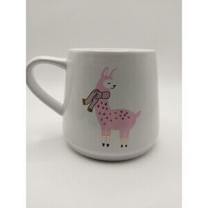 Slant Collections Ceramic Coffee Mug Pink Llama Scarf Gold Accents Novelty Cup